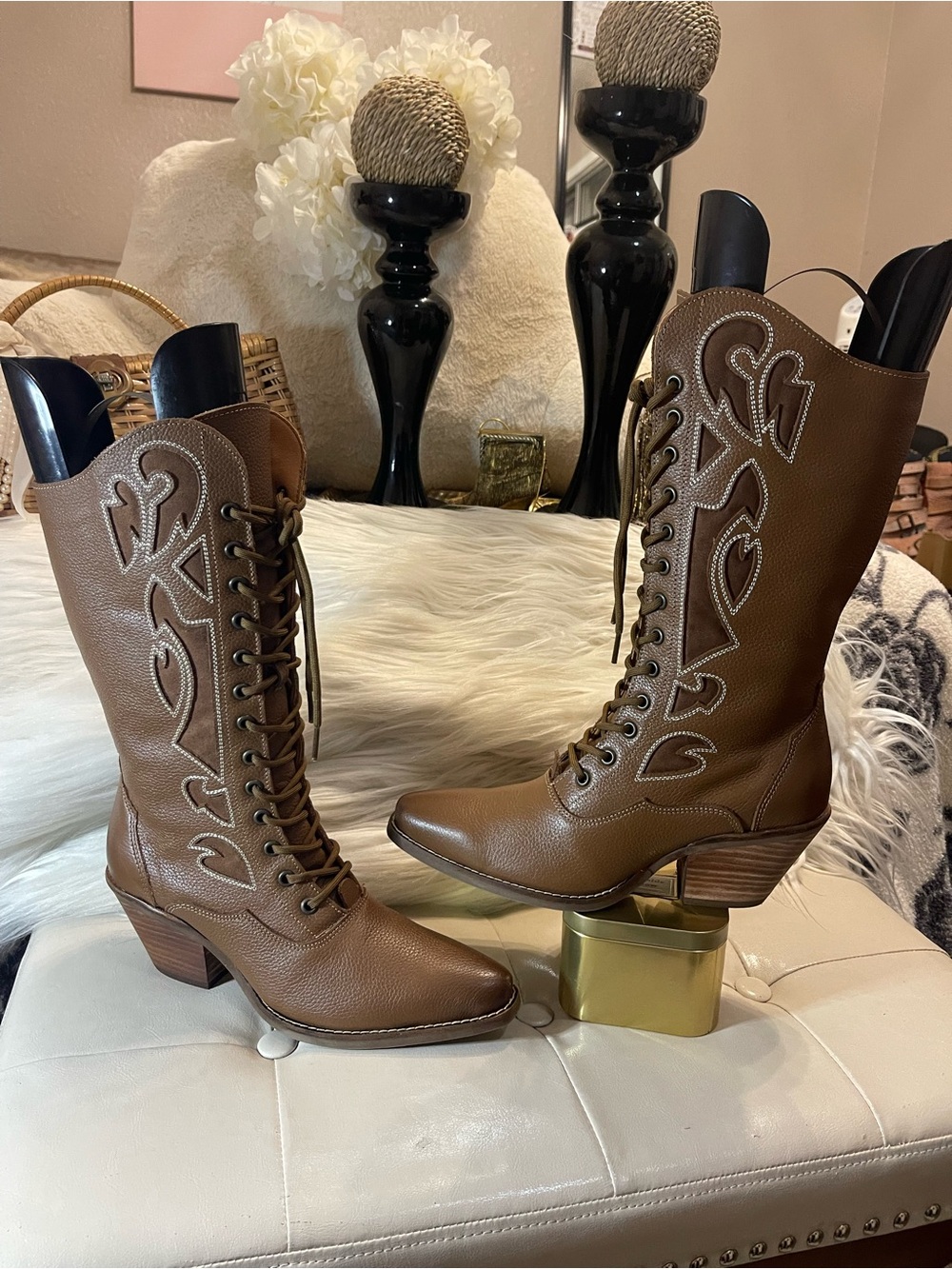 Brown Lace-Up Western-Inspired Women’s Boots